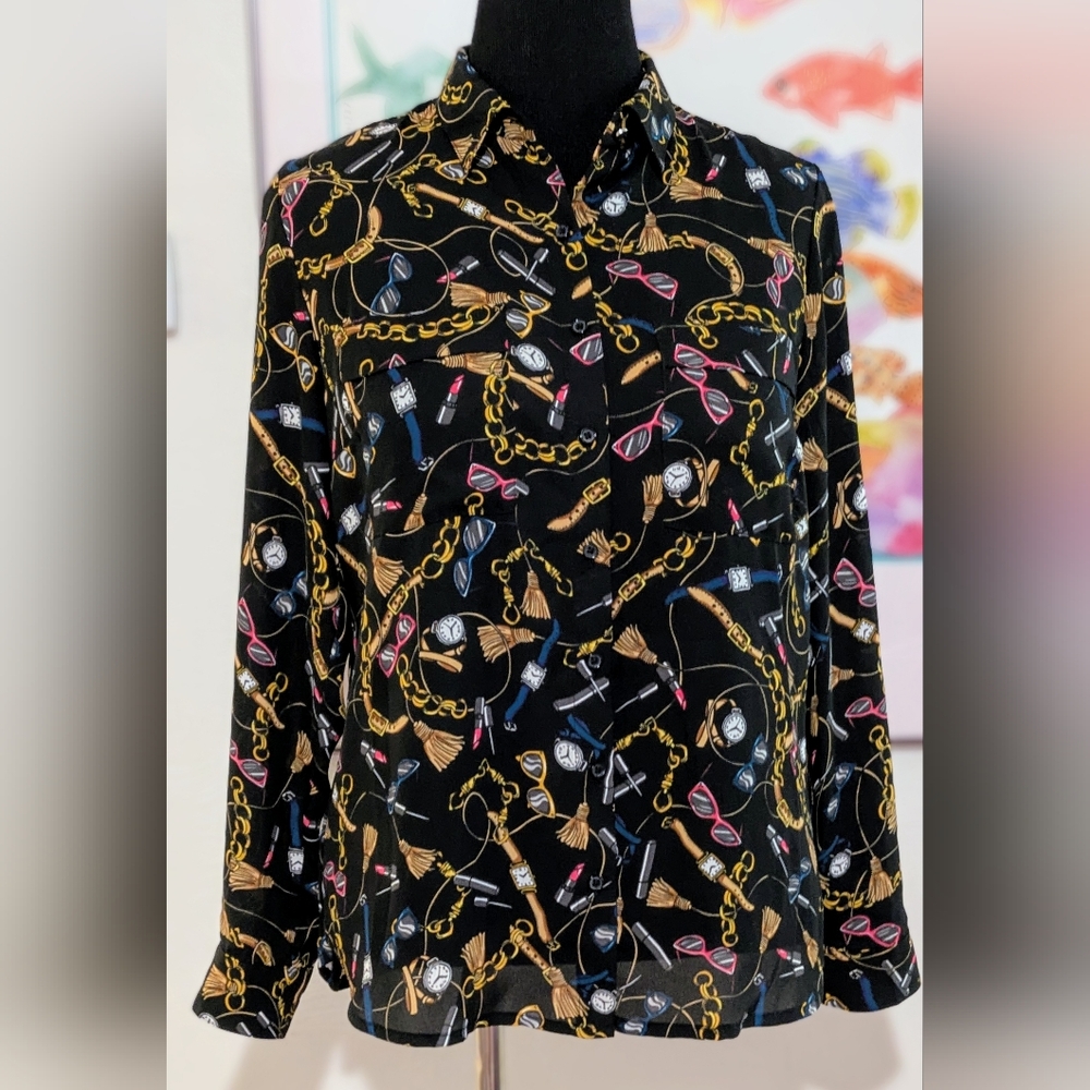 Black Patterned Button-Up Shirt Medium - image 1